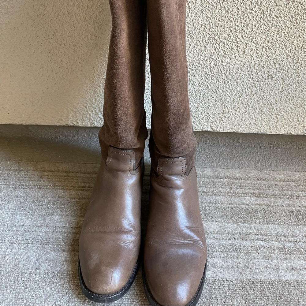 Tory Burch Women Over the knee 35MM boots in color brown and split suede